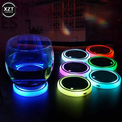 Car LED Cup Holder Light Mats Car Coasters Bottle Atmosphere Light Constellation Backlight LED Cup Holder Pads Car Accessories